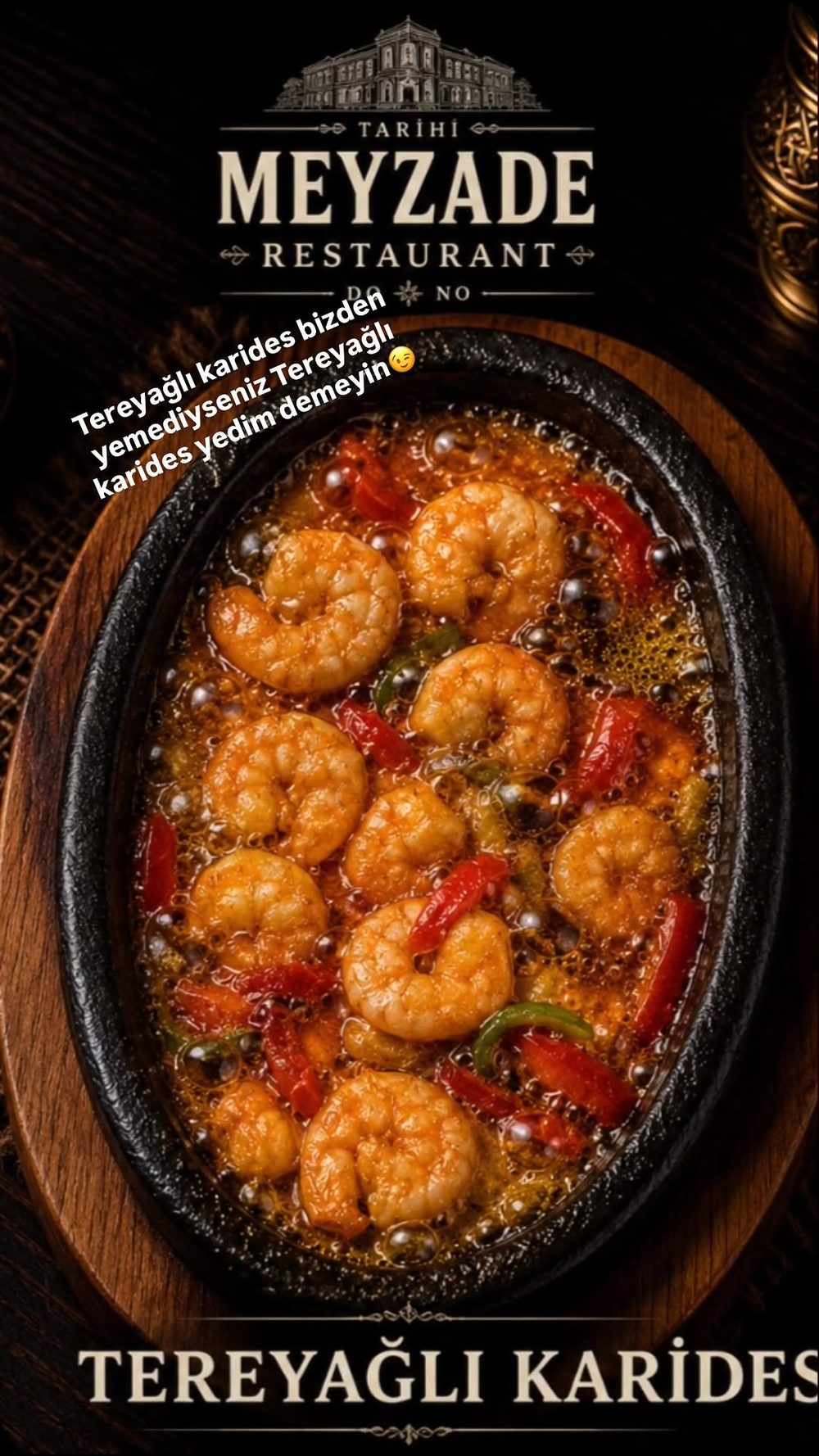 Tereyağlı karides güveç — Tarihi Meyzade Kasımpaşa balık restoranı